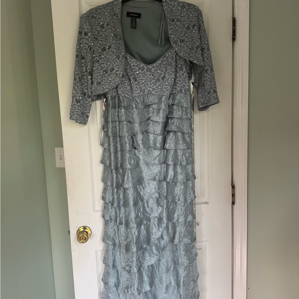 R&M Richards Silver Lace Long Sleeve Dress with Jacket